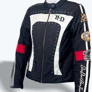 Harley Davidson Womens She Devil Race Team Motorcycle Jacket Coat Size Small Y2k